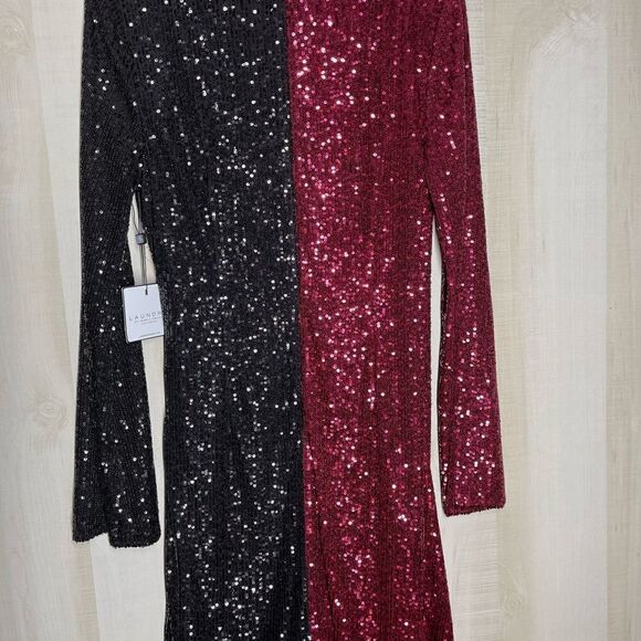 New with tags Laundry by Shelli Segal red black sequin long sleeve dress, sz 6 - Picture 10 of 15